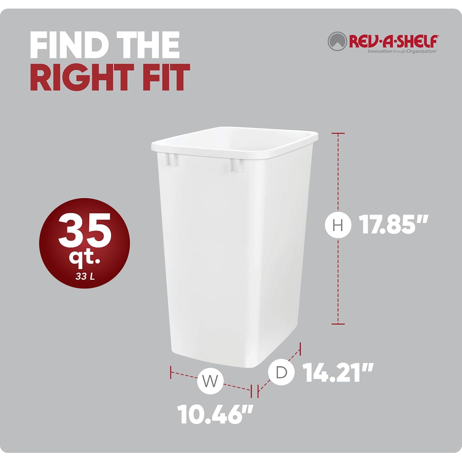 Rev-A-Shelf Double Pullout Garbage Trash Cans for Kitchen Cabinets, 35 Qt | Replacement Large Capacity Waste/ Recycling Bins for Kitchen Cabinet Pullouts, White, RV-35-11-2