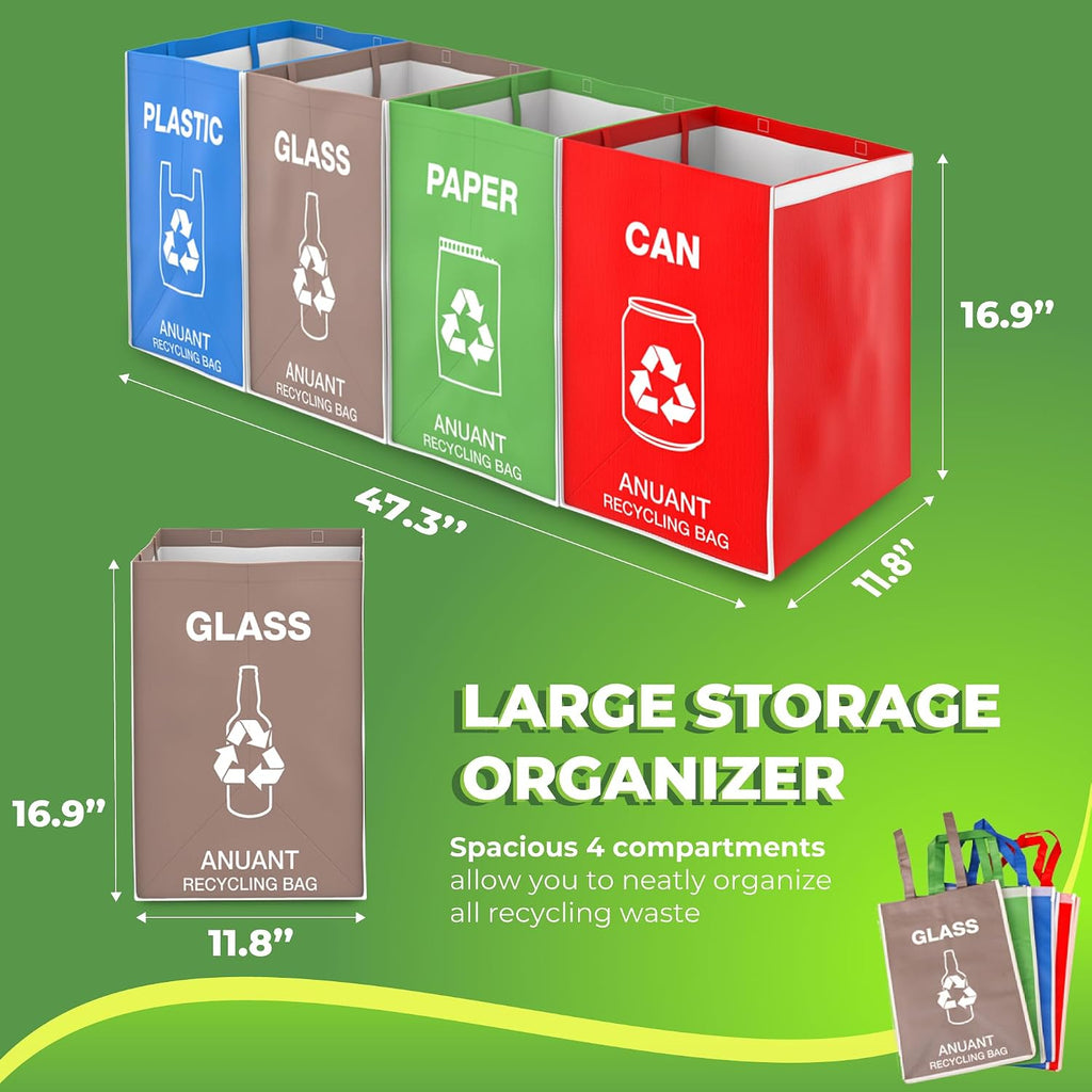 Separate Recycling Waste Bin Bags for Kitchen Office in Home - Large Size Sturdy Double Handles 10 Gallon Recycle Garbage Sorting Bins