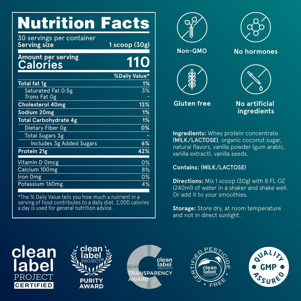 Puori PW1, Grass Fed Whey Protein Powder, Bourbon Vanilla, 30 Servings