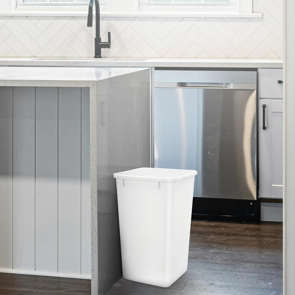 Rev-A-Shelf Double Pullout Garbage Trash Cans for Kitchen Cabinets, 35 Qt | Replacement Large Capacity Waste/ Recycling Bins for Kitchen Cabinet Pullouts, White, RV-35-11-2