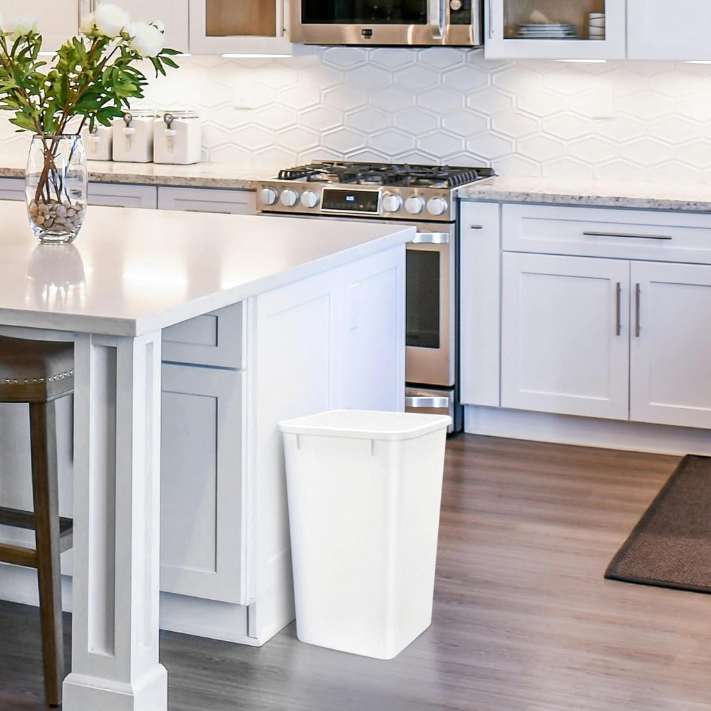 Rev-A-Shelf Double Pullout Garbage Trash Cans for Kitchen Cabinets, 35 Qt | Replacement Large Capacity Waste/ Recycling Bins for Kitchen Cabinet Pullouts, White, RV-35-11-2
