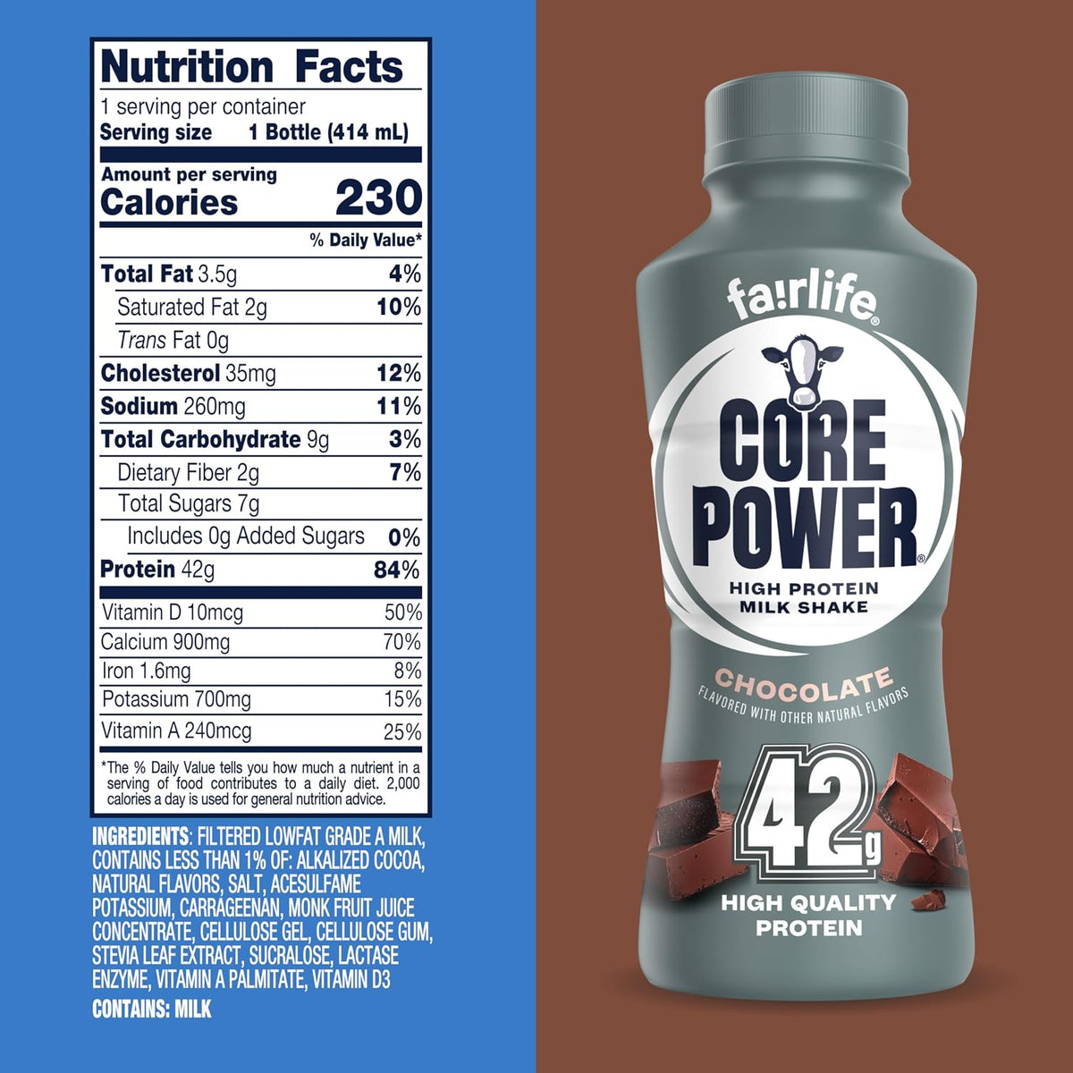 Core Power Fairlife Elite 42g High Protein Milk Shakes For kosher diet, Ready to Drink for Workout Recovery, Chocolate, 14 Fl Oz (Pack of 12), Liquid, Bottle