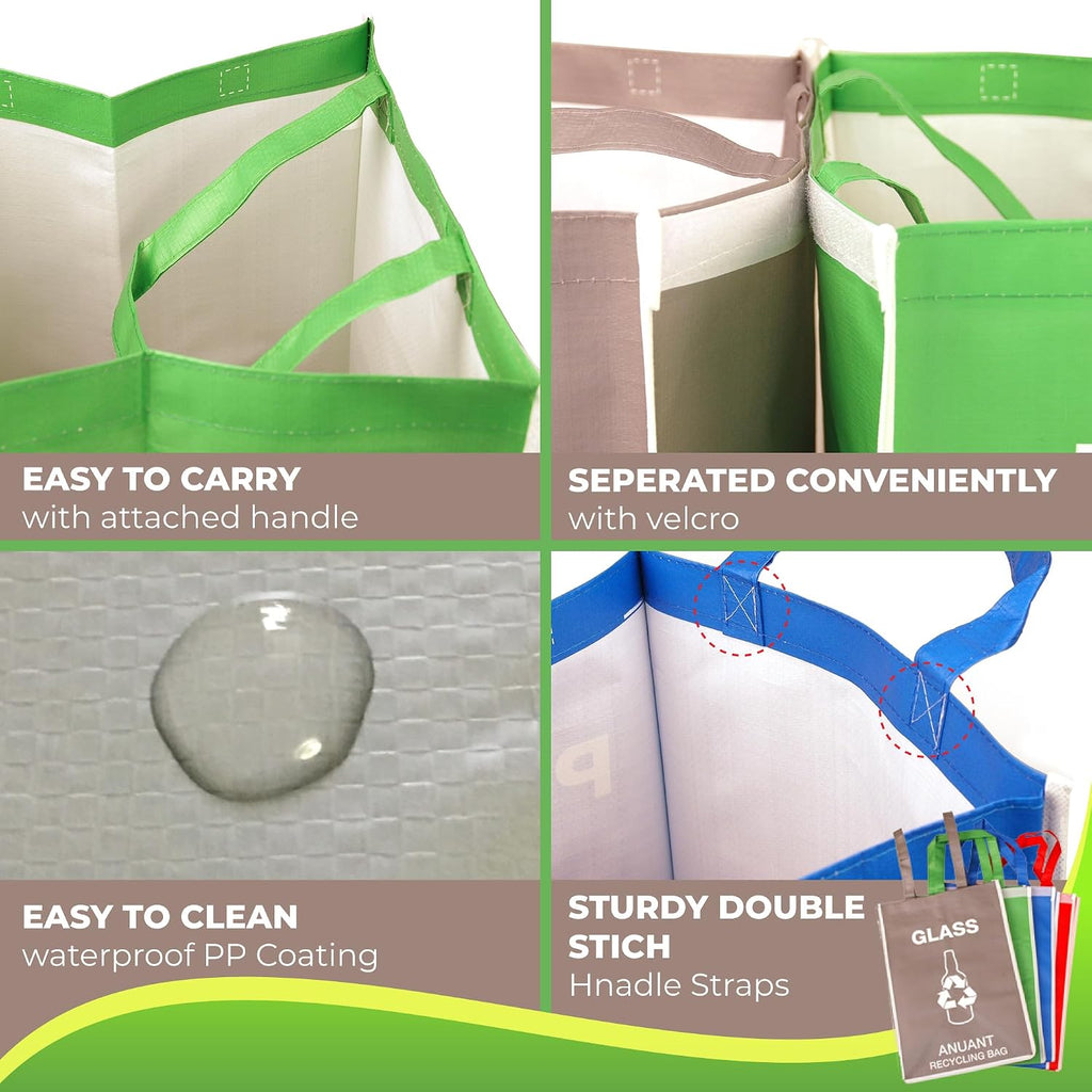 Separate Recycling Waste Bin Bags for Kitchen Office in Home - Large Size Sturdy Double Handles 10 Gallon Recycle Garbage Sorting Bins
