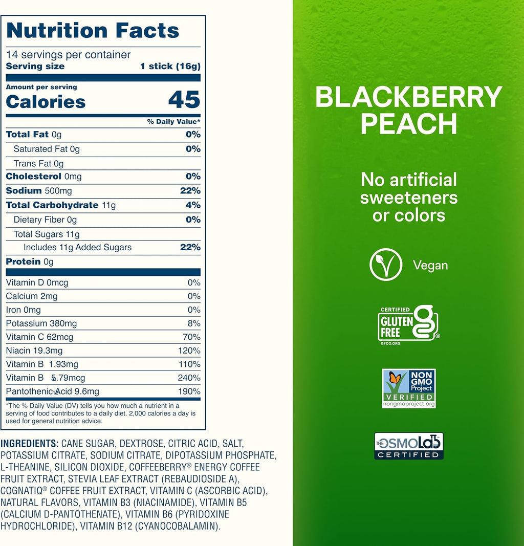 Liquid I.V. Hydration + Energy Electrolytes, BlackBerry Peach, 14 Count