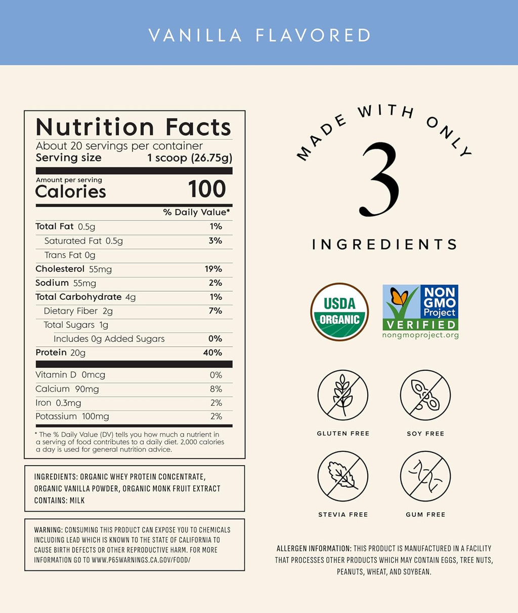 Truvani Organic Whey Protein Powder | Vanilla | 20 Servings