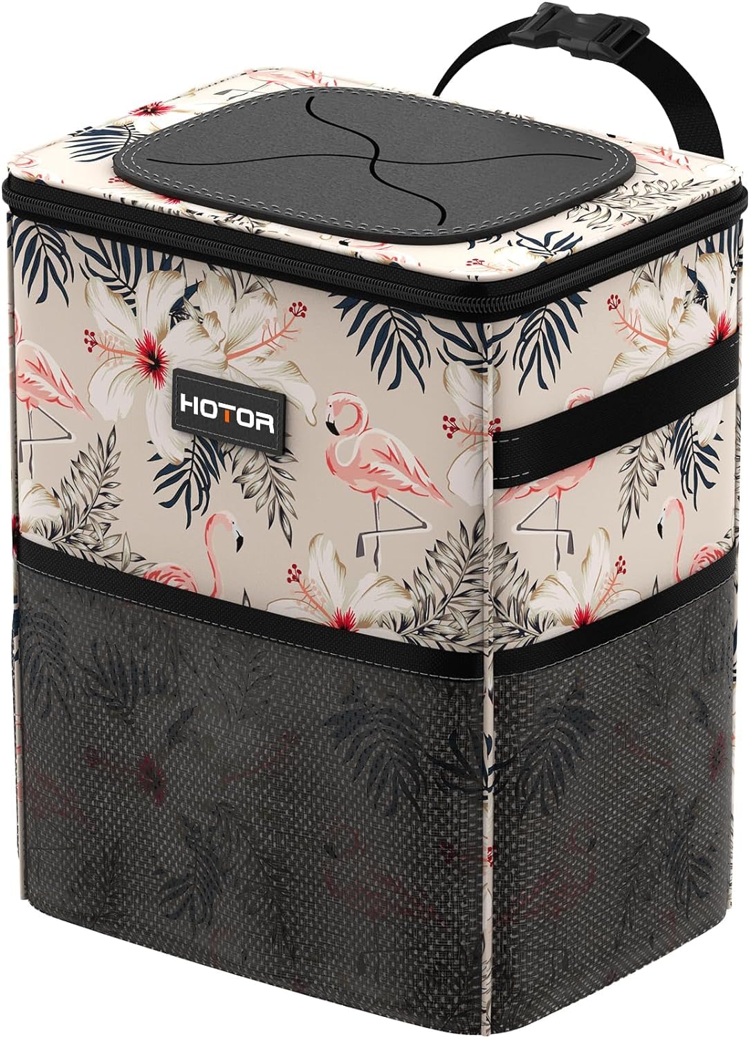 HOTOR Car Trash Can, Compact Waterproof Organizer, Leak-Proof Bin, 2-Gallon | Black, Multifunctional Car Accessory with Adjustable Straps & Magnetic Snaps for Interior Car Storage