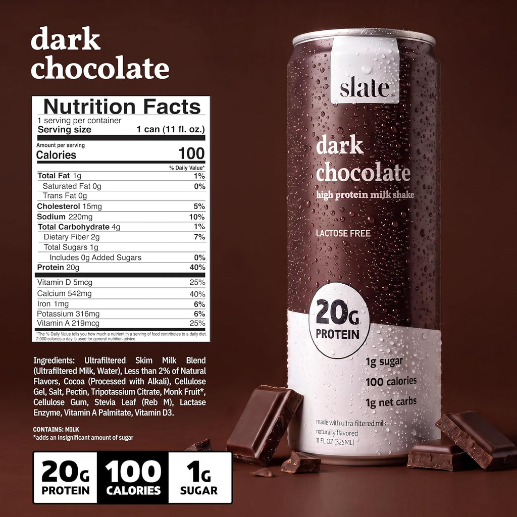 Slate Milk Dark Chocolate 20g High Protein Milk Shake (12 Cans)