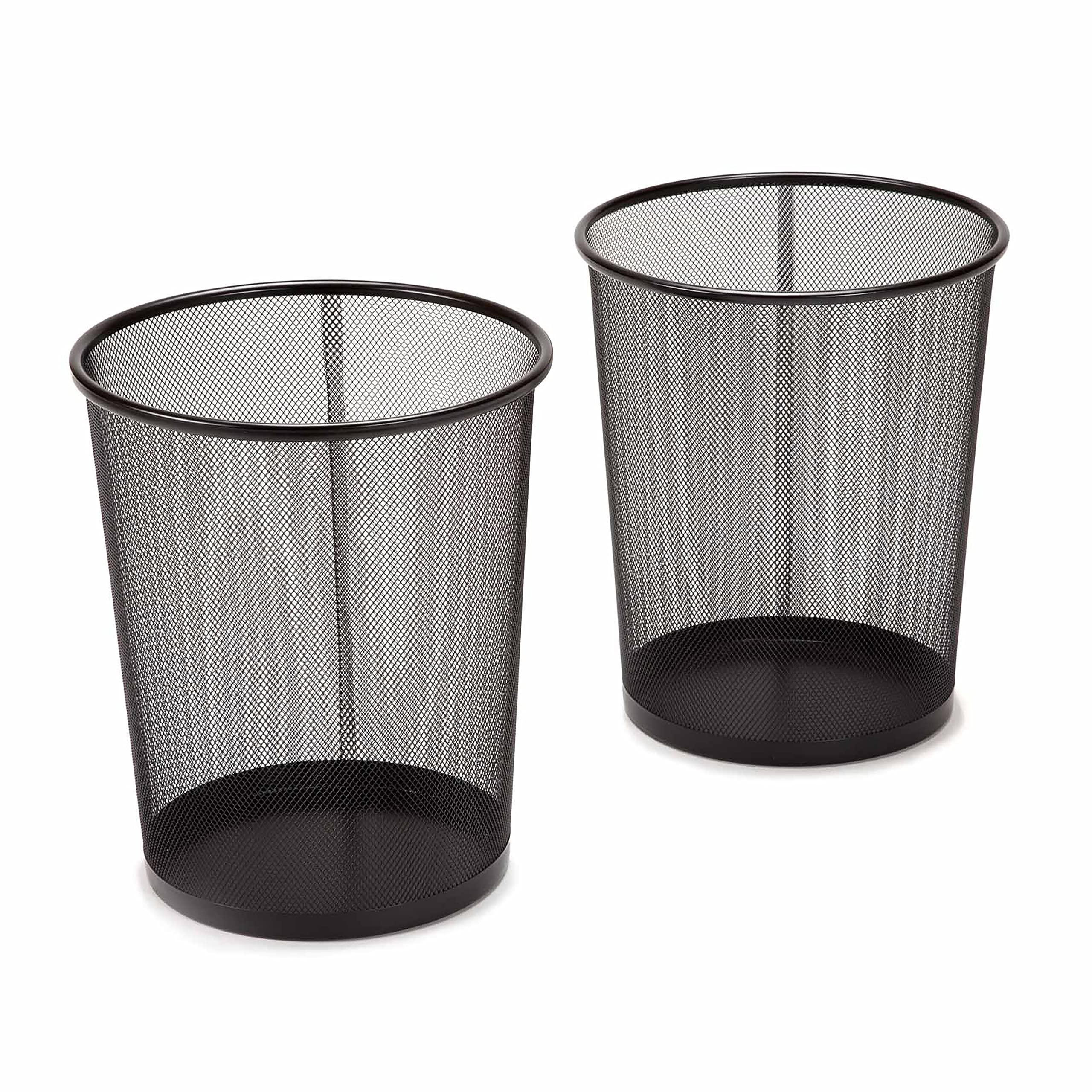 2-Pack 6-Gallon Round Steel Mesh Trash Can, Recycling Wastebasket, Black | Versatile and ventilated bin measures 13.75" high with a 11.5" top diameter